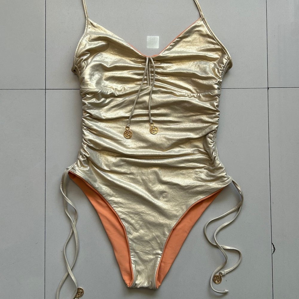Luli Fama Reversible Gold One Piece Swimsuit
